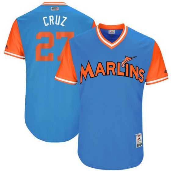 Men Miami Marlins #27 Cruz Light Blue New Rush Limited MLB Jerseys